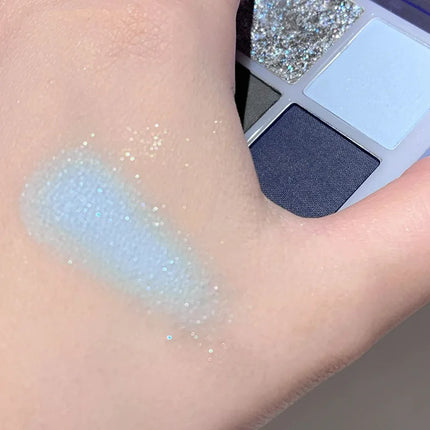 4-Color Glitter Blue Eyeshadow Palette Matte Pearl Shimmer Acrylic Smoky Grey Eye Shadow Palette Long Lasting Makeup Cosmetic