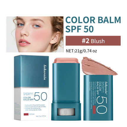 SPF 50 Sun Color Blush Balm Lip & Cheek Tint Hydrating Water Resistant Long Lasting Buildable Blush Natural Makeup