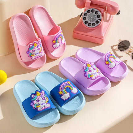 New Unicorn Slippers Boy Girl Summer Kids Rainbow Indoor Slippers Non-Slip Beach Sandals Toddler Home Shoes Baby Flip