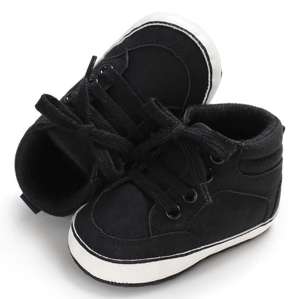 Spring and Autumn High Top With PU Anti Slip Baby Shoes 0-1 Year Old Baby Casual Sports Soft Soled Walking Shoes