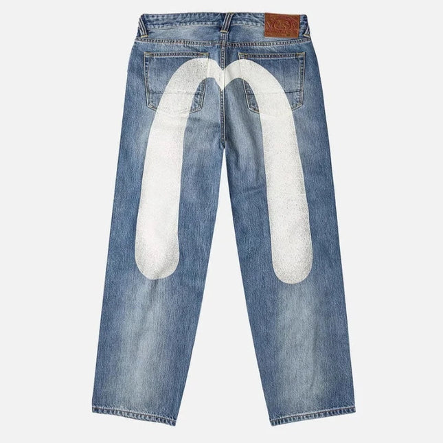 Mens Jeans Print High Waist Straight Leg Denim Pants Harajuku Unisex Loose Fit Tapered Casual Streetwear Fashion Trend Arrival