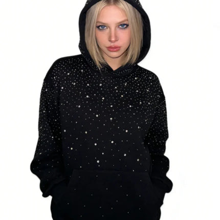 Rhinestone Studded Oversized Hoodie Women & Men Sparkle Starry Print Pullover Fall Winter Y2K Streetwear Punk Aesthetic