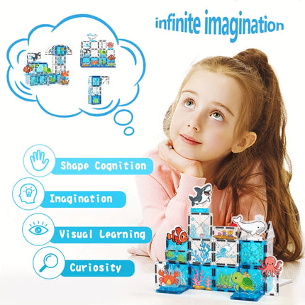 Magnetic Building Blocks for Children, Ocean Animal Scene, Creative Play, Children's Learning Birthday Gift