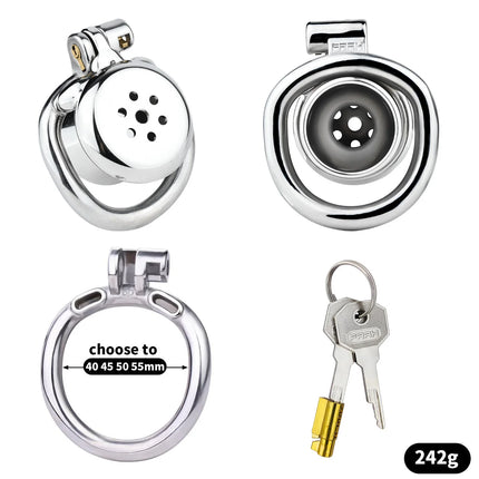 FRRK 268 Flat Button Sissies Male Chastity Cage, 240 Steel Urethral Inverted Chastity Belt, Slave Man Sex Toy Anti-Cheating