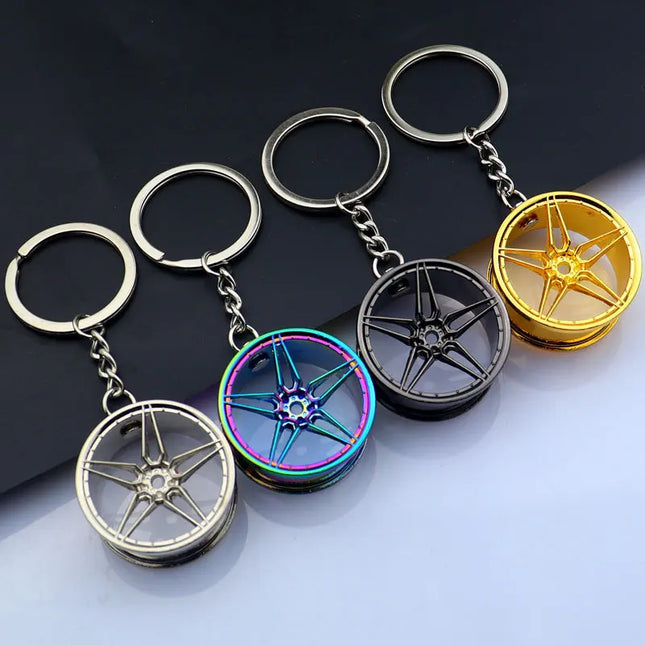 Racing Wheel Hub KeyChain Steering Wheel Head Brake Calliper Personality Modified Car Metal Key Ring Model Gifts