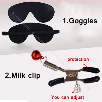 Beginner Friendly BDSM Bondage Set – 7 Pcs Cotton Rope Restraint Kit with Handcuffs Collar Gag Whip, Couples Adult Play Toy