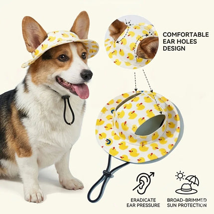 Adjustable Pet Sun Hat with Ear Holes - Breathable Dog Bucket Hat for Small Medium Dogs & Cats, UV Protection Summer Outdoor
