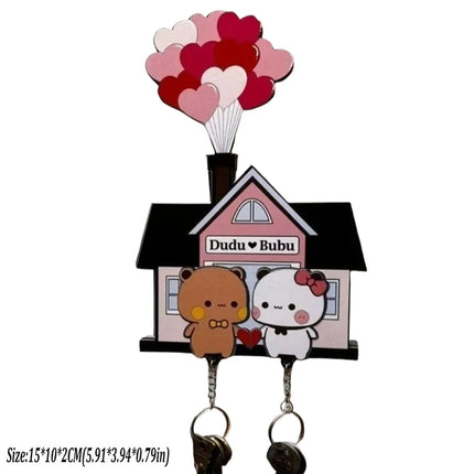 Wall Key Holder Panda Bubu And Dudu Acrylic Keychain Hanger Cartoon Backpack Charm Key Ring Pendant Accessory Couple Gift