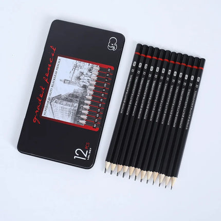 12pcs/set Drawing Pencil Pre-sharped Metal Box Packed 2H-8B Graphite Pencil Set for School Office Stationery Art Sketch Supplies