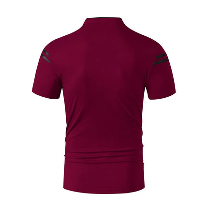 2025 New Men's Casual Fashion Solid Color Short Sleeved Polo Shirt Stand Up Collar Versatile Comfortable Top