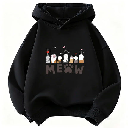 Meow Cat Paw Love Heart Cute Hoodie Kids Cat Children's Sweatshirt Hoody Pullover Boys Girls Autumn Winter Casual Hoodies