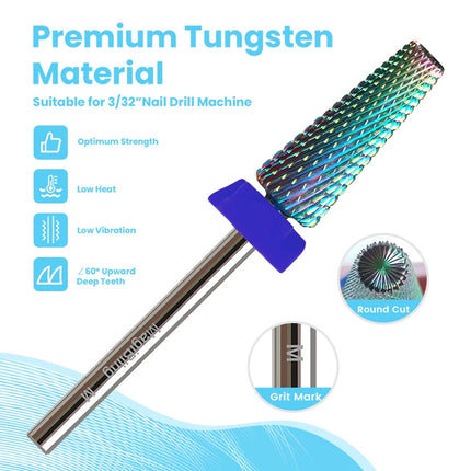 MagiBling Super Cut 5 In 1 Tapered Barrel Carbide Nail Drill Bits Right handed Cuticle Hard Gel Removal Professional bits 3/32"