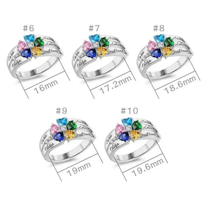 Personalized 1-8 Birthstone Rings Custom Engraved Name Ring Customized Promise Heart Birthstone Ring Gifts for Family Women