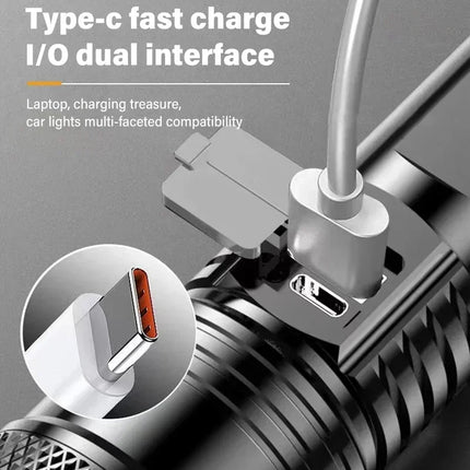 High Strong Power Led Flashlights 2000LM Tactical USB Charging Camping Emergency Fishing Zoom Lantern Torch with Display Light