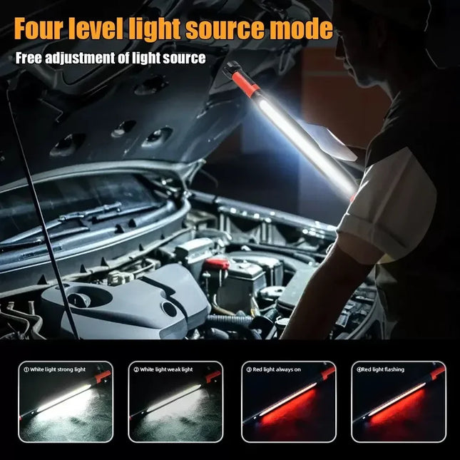 High Lumen Rechargeable LED Work Light Ideal for Car Emergency Repair Powerful Magnetic Flashlight with Hooks and Magnetic Base