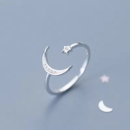 PANJBJ 925 Sterling Silver Four-pointed Star Shining Zircon Ring High-end Personalized Opening Adjustable Jewelry