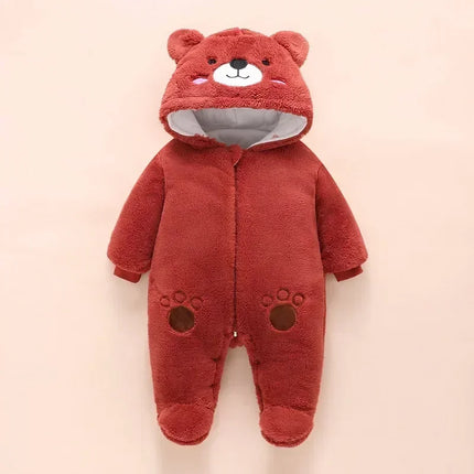 0-12M Baby Rompers Cute Bear Toddler Girls Overall Jumpsuit Winter Warm Hooded Cotton Baby Boys Romper Infants Clothes
