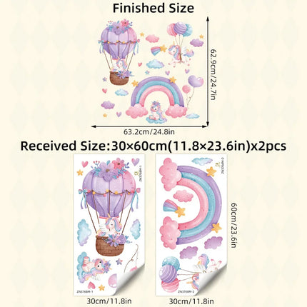 Rainbow Hot Air Balloon Unicorn Star Cloud Love Wall Decal Self-Adhesive Sticker for Girl's Bedroom Dormitory Decor