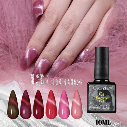 Rainbow Ghini 10ml Ruby Red Color Cat Eye Gel Polish Crimson Burgundy Color Glitter Effect Gel For Autumn/Winter Polish Nail Art