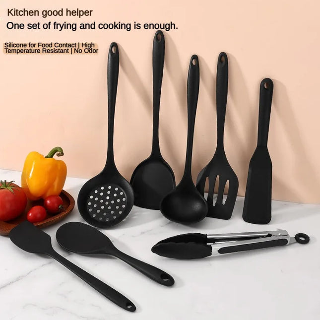 1/10PCS Food-Grade Silicone Kitchen Tools Set, Heat-Resistant Slotted Spoon for Non-Stick Cookware & Hot Pot, Multi-Use Strainer