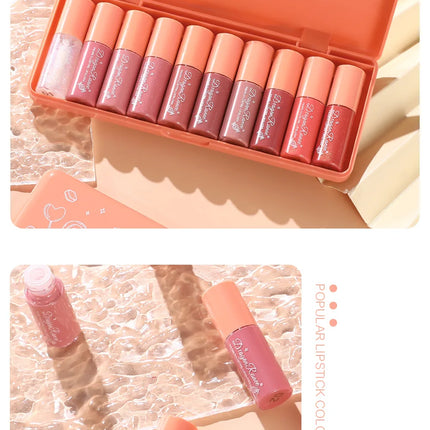 Dragon Ranee 10colors Orange Water Sample Lip Glaze Lipstick Set Moisturizing Lip Gloss Lip Gloss Dye Lipstick lovely set