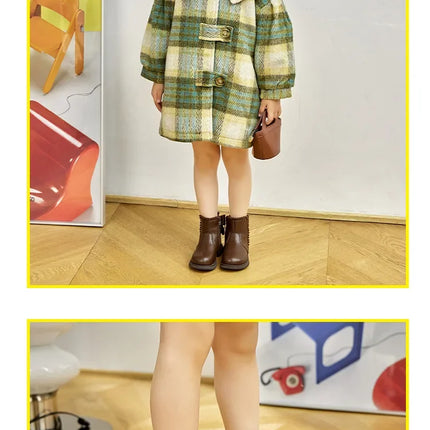 Girls Ankle Boots with Back Bow-knot Kids Short Boots Soft Sole 2025 New Girls' Princess Leather Boots with Warm Cotton Side Zip