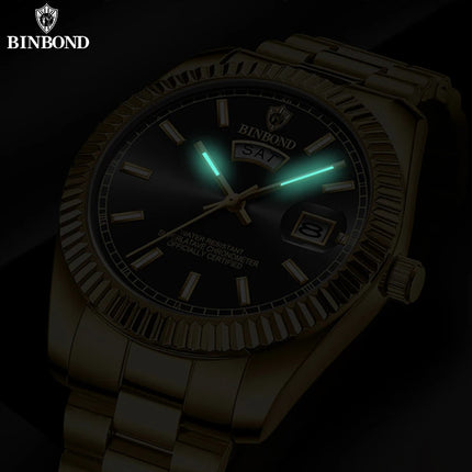BINBOND Men's Quartz Watch Top Brand Sports Quartz Men's Watches Stainless Steel Waterproof Date Week Wristwatch Men Relogio