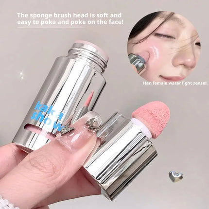 6 Colors Liquid Blush Natural Water Light Waterproof Blush Stick Moisturize Cheek Blusher Brighten Contour Sponge Brush Makeup