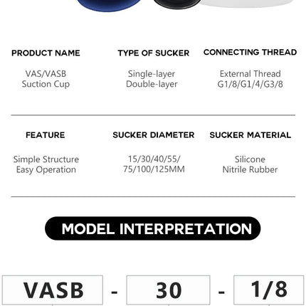 JXD Vacuum Suction Cup for Industrial Manipulator: VASB-30-1/8, Silicone Suction Nozzle VAS-15-1/8, Metal Fitting Suction Cup