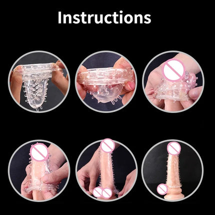 Condom with Spikes Extension Reusable Condom Penis Sleeve Male Enlargement Time Delay Spike Clit Crystal Condoms