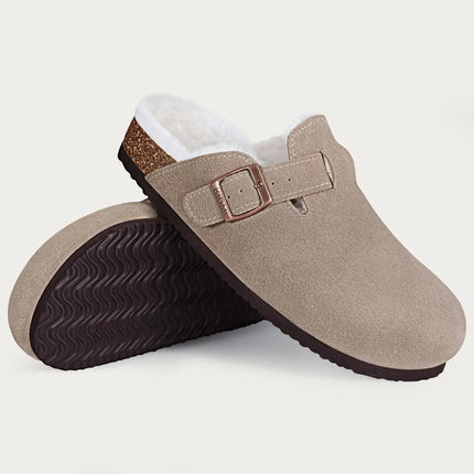 Kidmi New Women Clogs Men Clogs Suede Slippers Fashion Cork Footbed Leather Slippers Classic Mules Soft Antiskid House Slippers