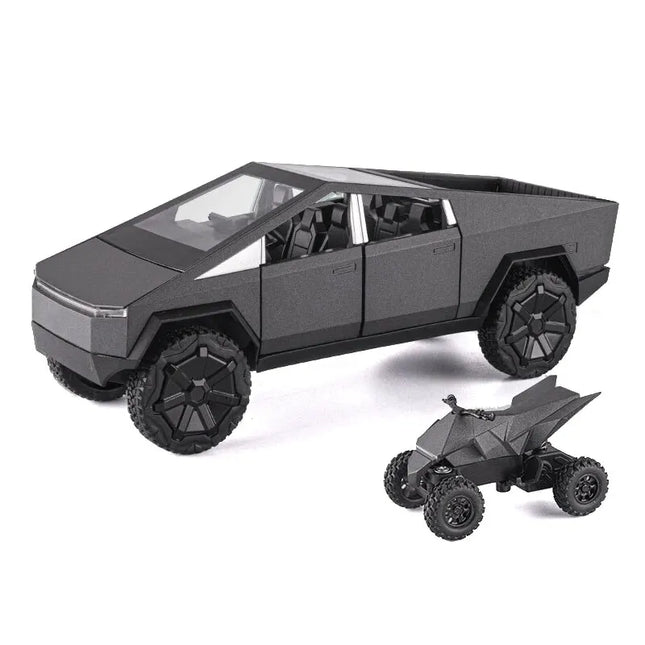 1:24 Cybertruck Model Silver Pickup Truck Diecast Metal Toy Cars with Sound and Light for Kids Age 3 Years