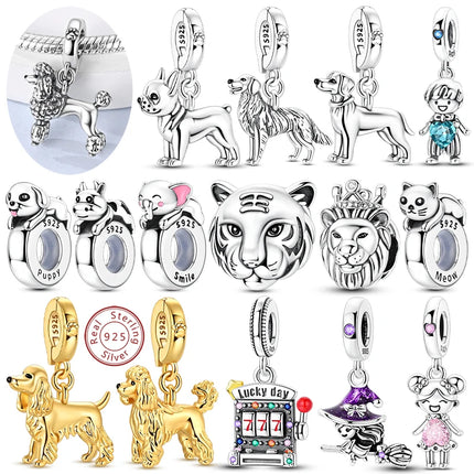 New Original 925 Silver Sterling Charms Beads Pendant Cat Dog Lion Tiger Girl Boy Charms Fit Bracelet Woman Fashion Jewelry Gift