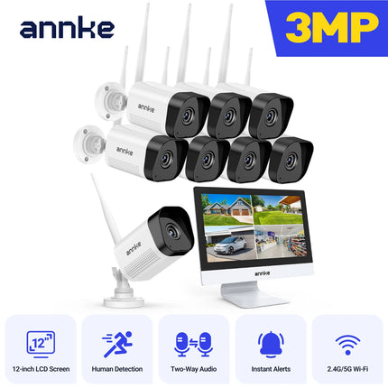 Annke 8MP wifi security camera 12 in LCD 2.4G 5.8G 4k wireless camera system Two-way voice IR night vision Outdoor wifi camera