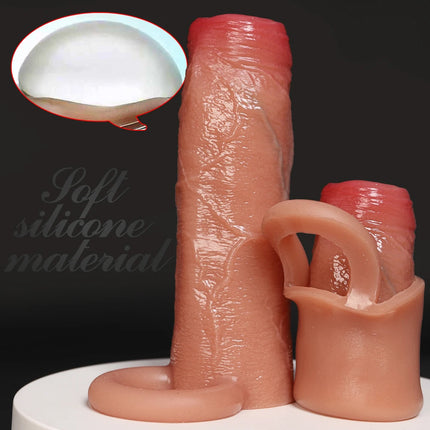 Realistic Penis Sleeve Extender Cock Sleeve Reusable Silicone Condom Dick Enlargement Delay Ejaculation Sex Toys for Men Sexual