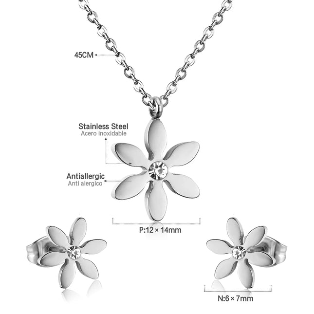 LUXUKISSKIDS Chic Elegant Heart Indian Fine Jewelry Sets Women Wedding Crown Steel Necklace And Earrings Jewelry Bulk Wholesale
