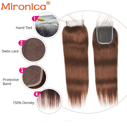 #4 Chocolate Brown Colored  Lace Closure Brazilian Bone Straight Remy Human Hair  Lace Closure Lace Frontal Human Hair Closure