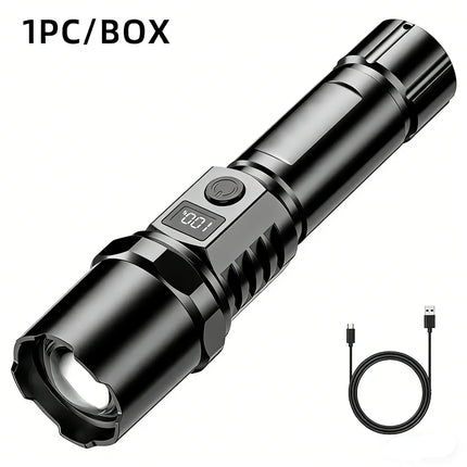 High Power Led Flashlight Type C Rechargeable Flashlights Digital Display Zoom Hand Light For Camping,Outdoor And Emergency