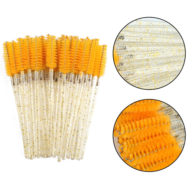 Lanjinglin 50/100Pcs Makeup Eyelash Brushes Crystal Eyebrow brush Diamond Handle Mascara Wand Applicator Lashes Extension Tools