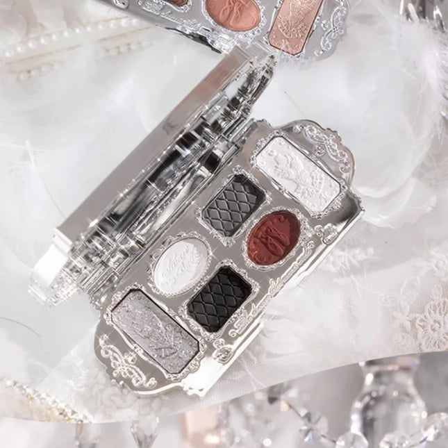 Flower Knows Black Swan Ballet Eyeshadow Palette Matte Fine Shimmer Pearl Face Palette 6 Color Glitter Eye Shadow