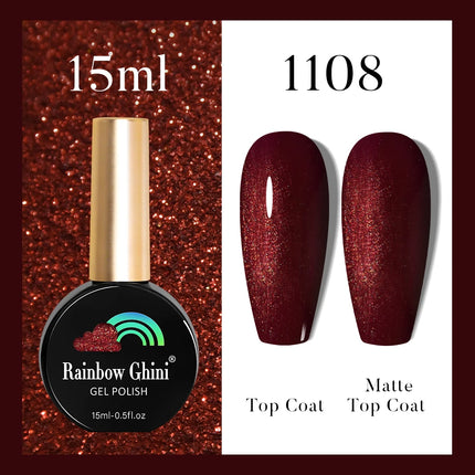 Rainbow Ghini 37Color Base Coat TPO/HEMA Free 15ml Fine Glitter Gel Polish For Manicure Nails Semipermanent Art Nail Supplies