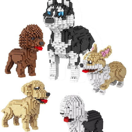 KNEW BUILT Dog Model Mini Building Block Toys Set for Kid Boy Girls Adult Beginner Teddy Hughes Corgi Collie Pet Style Bricks