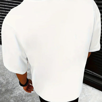 Men's Summer 100% Cotton Fashionable Casual Loose-fit Round Neck Space Planet Pattern Short-Sleeved T-Shirt Top
