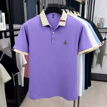 Personality Letter Jacquard Lapel Short Sleeve T-Shirt Men's High-End Brand Little Bee Embroidery Fashion Trend Summer Polo Shirt
