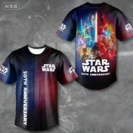 STAR WARS 50TH ANNIVERSARY BASEBALL JERSEY - SUITABLE FOR EVERYDAY CASUAL WEAR FAN GATHERINGS AND THEMED EVENTS 3D QUICK-DRYING