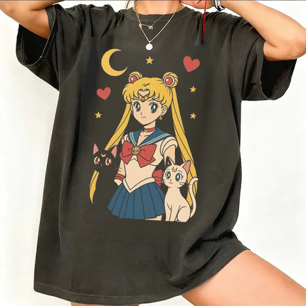 Sailor Moon Retro 90s Anime Graphic T Shirt Summer Cotton Men Women Tee Streetwear Casual Trend Short Sleeve Couple Hip Hop Top