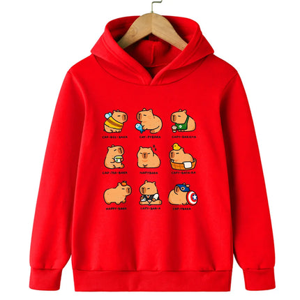 Cute capybara cute cartoon print fashionable casual warm and comfortable hooded sweatshirt for boys and girls