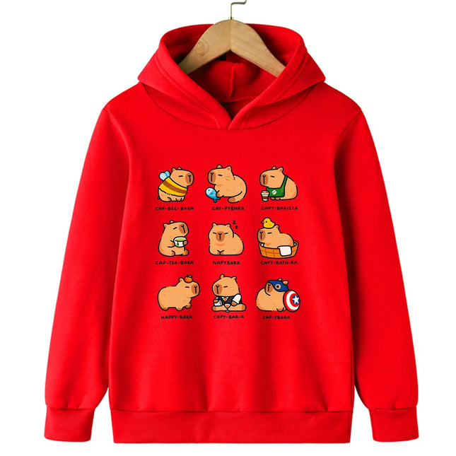 Cute capybara cute cartoon print fashionable casual warm and comfortable hooded sweatshirt for boys and girls