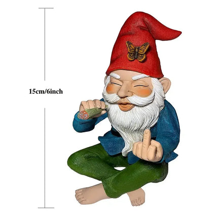 Garden Gnome Ornaments Resin Statue Figurine Smoking Middle Finger Desk Bookshelf Art Home Garden Decor
