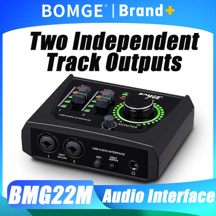 BOMGE 22M Audio Interface Sound Card console Mini USB Mixer for Guitar Recording Studio Singing for Guitar Podcasting Recording